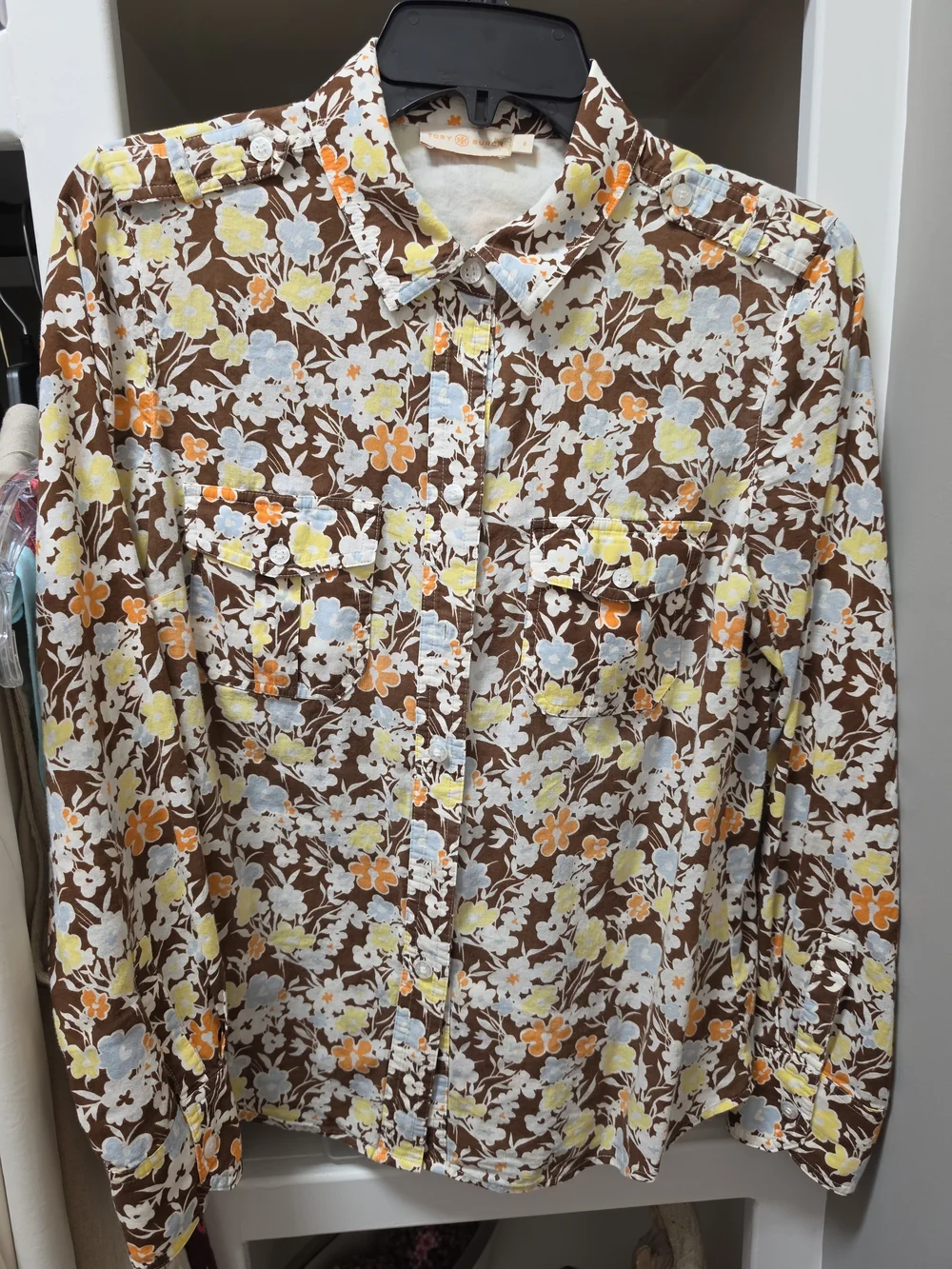 Tory Burch Brown Floral Long-Sleeve Button-Down Shirt